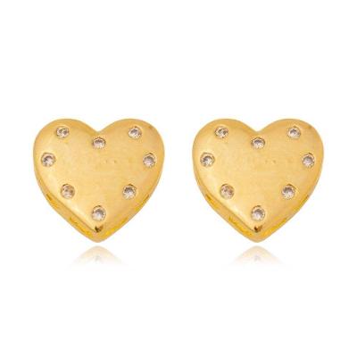Brinco De Coração Cravejado Pedras Banhado A Ouro 18k