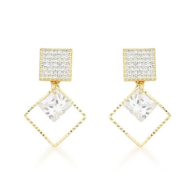 Brinco Sofisticado Zirconia Quadrada Banhada A Ouro 18k