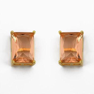 Brincos Com Zircônia Retangulares Banhado A Ouro 18k