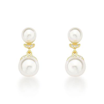 Brinco Charmoso Duas Perolas Sinteticas Banhado A Ouro 18k