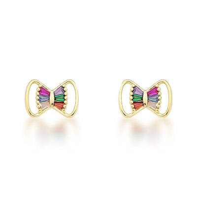 Brinco Laço Colorido Banhado A Ouro 18k