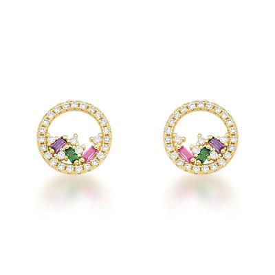 Brinco Redondo Com Zirconias Coloridas Banhado A Ouro 18k