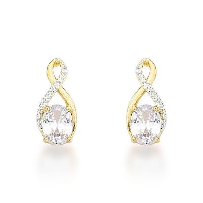 Brinco Delicado Zirconia Oval Banhado A Ouro 18k
