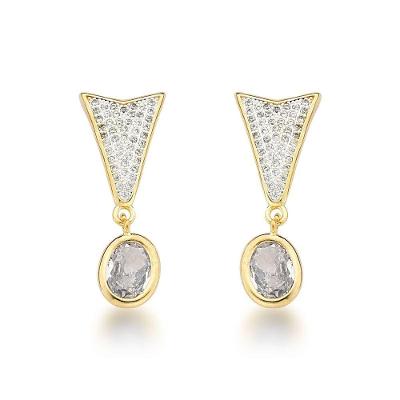 Brinco Triângulo Com Pingente Oval Banhado A Ouro 18k