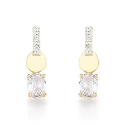Brinco Palito Com Pingente Zircônio Oval Banhado A Ouro 18k
