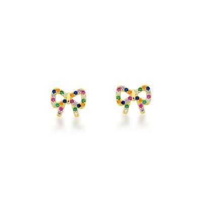 Brinco Laço Colorido Banhado A Ouro 18k