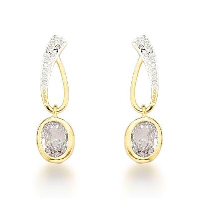 Brinco Vazado Com Pingente Oval Banhado A Ouro 18k