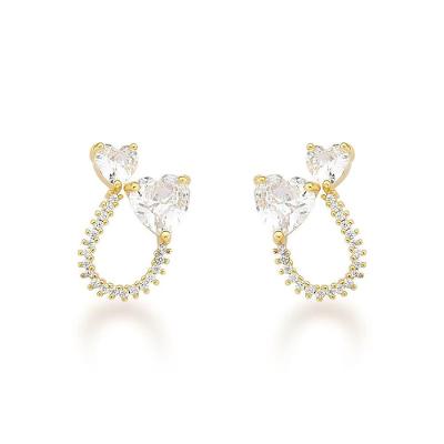 Brinco Dois Corações Zircônios Banhado A Ouro 18k