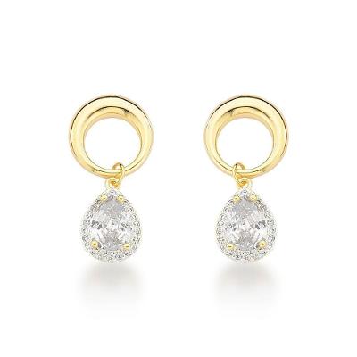 Brinco Pequeno Círculo Com Gota Banhado A Ouro 18k