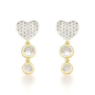 Brinco Coração Com Pingente Dois Pontos De Luz Banhado A Ouro 18k