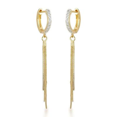 Brincos De Argola Com Franja Elegantes Banhados A Ouro 18k Com Zircônias Cristais Banhado A Prata