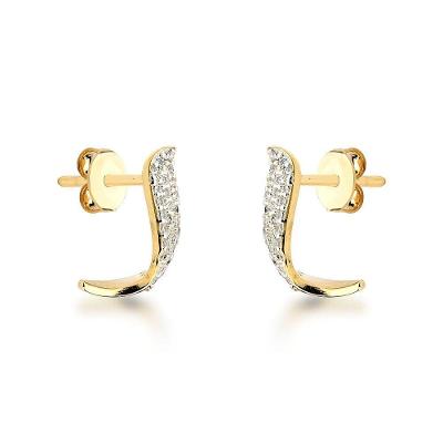 Brincos Elegantes Em J-curve Com Banho De Ouro 18k E Detalhes Em Zircônia