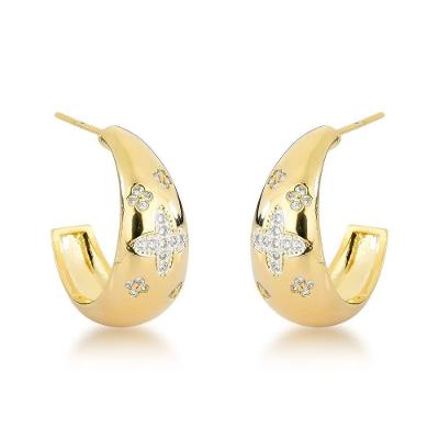 Joia De Luxo - Brincos De Argola Com Adornos Florais Em Ouro 18k Banhado