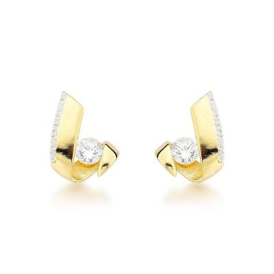 Brincos De Luxo Com Pedra Central E Zircônias - Banhados A Ouro 18k