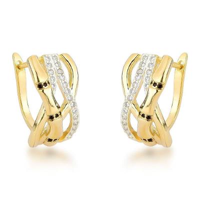 Brincos Banhados A Ouro 18k Entrelaçados Com Zircônias – Elegância Contemporânea