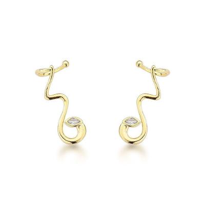 Charme Serpente: Brincos Ondulados Banhados A Ouro 18k Com Zircônia Banhado A Ouro 18k