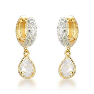Luxuosos Brincos De Argola Com Gota De Zircônia - Acabamento Em Ouro Banhado