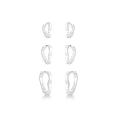 Trio Brincos Argola Coração Liso Click Prata 925 Unico