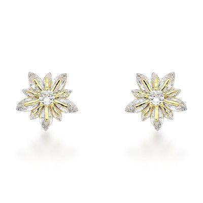 Brincos Com Pedras De Zircônia Flor Banhado A Ouro 18k