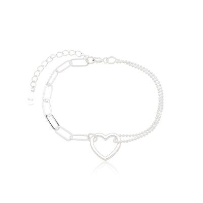 Pulseira Elos, Coração E Fio Duplo Prata 925