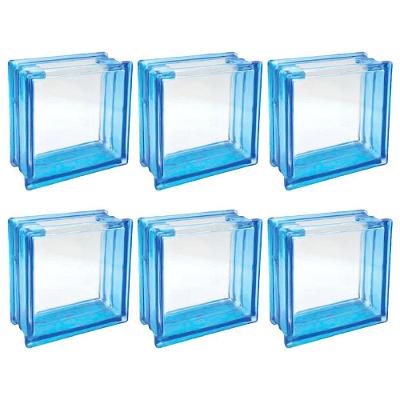 Kit 6 Bloco De Vidro Azul C/ Furo Quadrado 19x19x8 Tradestar