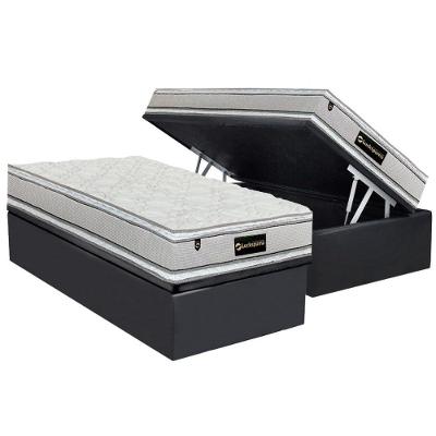 Conjunto Box Baú Solteiro: Colchão Molas Luckspuma Ensacadas Lucksfaction Plus Gray + Base CRC Suede Gray (88x188)