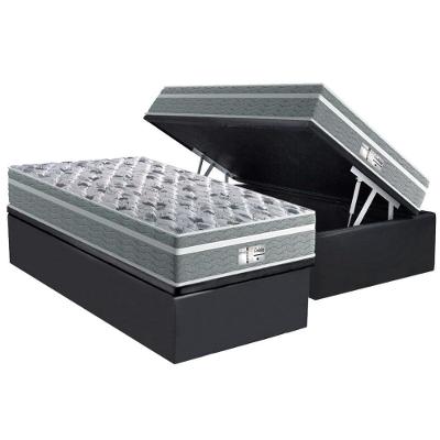 Conjunto Box Baú Solteiro: Colchão Molas Probel Ensacadas Evolution Gray + Base CRC Suede Gray (88x188)