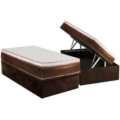 Conjunto Box Baú Solteiro: Colchão Molas Luckspuma Ensacadas New Comfort + Base CRC Suede Brown (88x188)