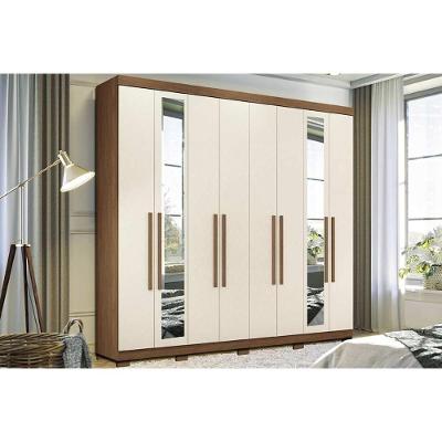 Guarda Roupa Casal 8 Portas e 4 Gavetas c/Espelho e Pés Master New 8.4 jatoba/Areia - Santos Andirá