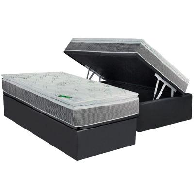 Conjunto Box Baú Solteiro: Colchão Molas Luckspuma Ensacadas Maxi Life + Base CRC Suede Gray (88x188)