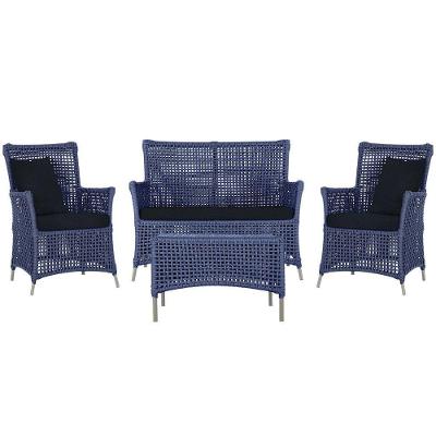 Jogo Sofá 2 Poltronas E Mesa Igapó Fendi E12 Trama Original Azul