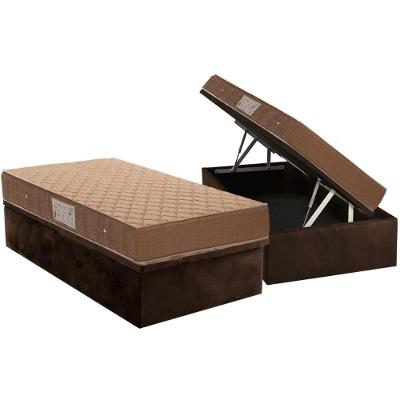 Conjunto Box Baú Solteiro: Colchão Molas Ortobom Nanolastic Orthotel Spring + Base CRC Suede Brown (88x188)