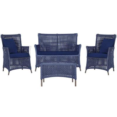 Jogo Sofá 2 Poltronas E Mesa Igapó Marrom E10 Trama Original Azul
