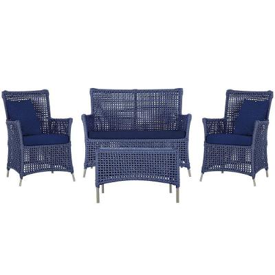 Jogo Sofá 2 Poltronas E Mesa Igapó Fendi E10 Trama Original Azul