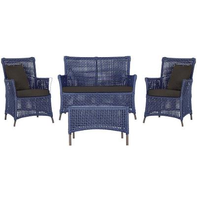 Jogo Sofá 2 Poltronas E Mesa Igapó Marrom E9 Trama Original Azul