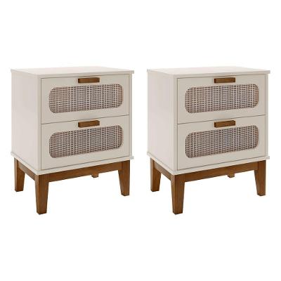 Kit 2 Mesas De Cabeceira Santorini 2 Gavetas 45 Cm Off White - Off White