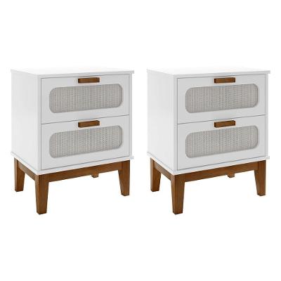 Kit 2 Mesas De Cabeceira Santorini 2 Gavetas 45 Cm Branco - Branco