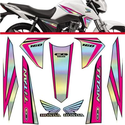 Kit Holográfico Para Moto Honda Cg Titan 160 Anos 2015 A 2017 Rosa