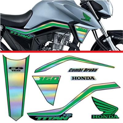 Kit Holográfico Para Moto Honda Cg Titan 160 Anos 2018 A 2020 Verdes Verde