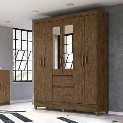 Guarda Roupa Casal New Cuba 6 Portas Castanho Wood Moval