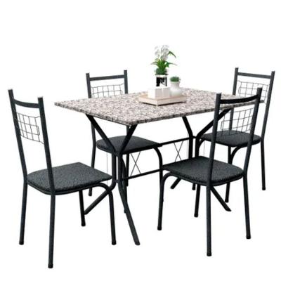 Conjunto De Mesa De Jantar New Lisboa 4 Cadeiras 110cm Preto Prata - Fabrica 1 Móveis