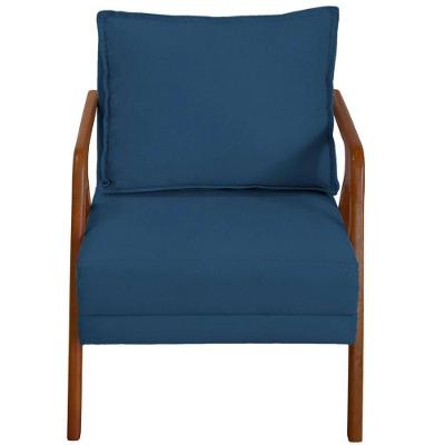 Poltrona Decorativa Luana Sala Acabamento Em Madeira Suede Veludo Azul - Fábrica 1 Móveis