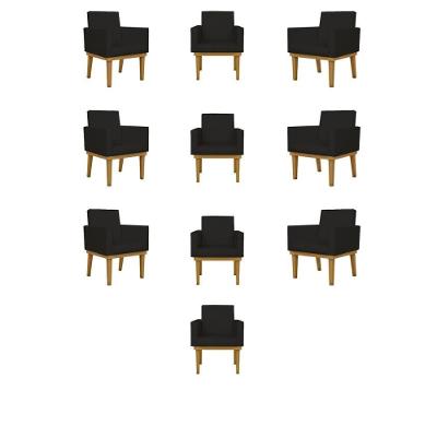 Kit 10 Poltronas Decorativas Reforçada Courino Escritorio Courino Preto