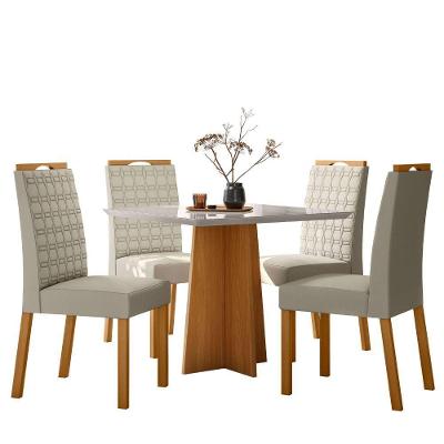 Conjunto De Mesa De Jantar Anitta 90cm Com 4 Cadeiras Ypê Off White - Fabrica 1 Móveis