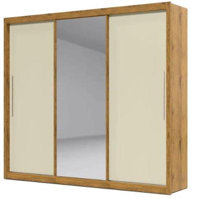 Guarda Roupa Casal Espelho 3 Portas e 4 Gavetas Royale Off White Naturale - Fabrica 1 Móveis