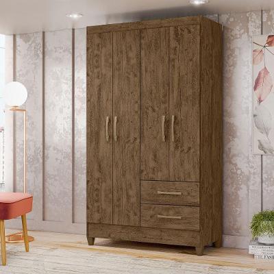Guarda Roupa Solteiro Chile 4 Portas 2 Gavetas 103cm Castanho Wood - Fabrica 1 Móveis