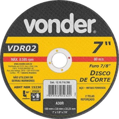 Disco De Corte Vdr02 180 X 22,23 X 3,2mm Para Aços- Metais - Vonder