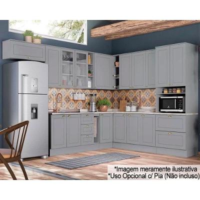 Cozinha Completa Americana 16 Peças (6 Armários + 1 Paneleiro + 5 Balcões + 4 Complementos) C5P38 Cinza - Henn