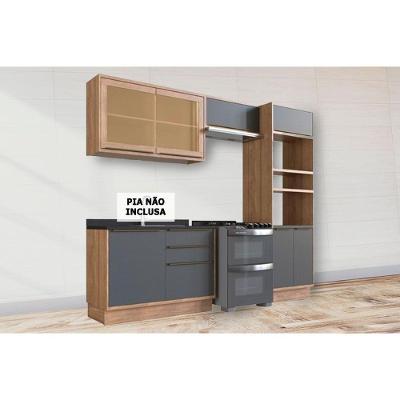 Cozinha Completa Versalis 4 Peças (2Aéreos+1Balcão+1TorreQuente) C4P190 Freijo/Grafite - Herval