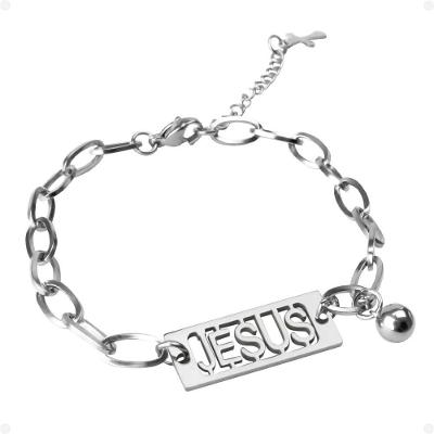 Pulseira Masculina Aço Inoxidável Prata + Pingente Jesus Social Casual Religiosa Qualidadde Premium